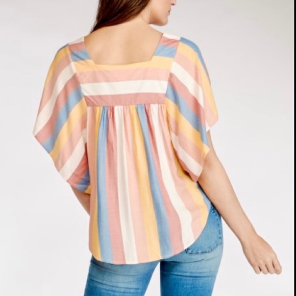 Beachlunchlounge Happy Stripe Zoey Flutter Sleeve Box Neck Top - Picture 10 of 12